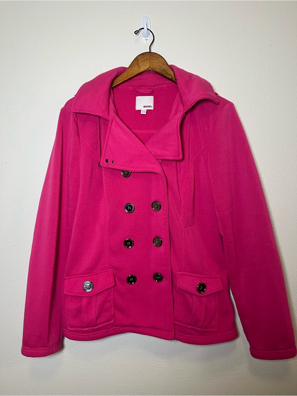 BONGO Vintage Y2K Hot Pink Double-Breasted Pea Coat